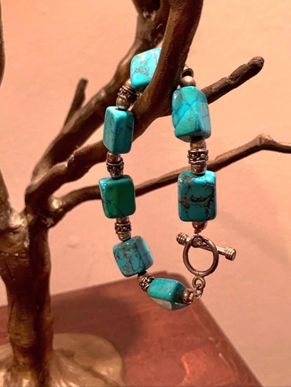 8" Sterling Silver 925 And Turquoise Bracelet
